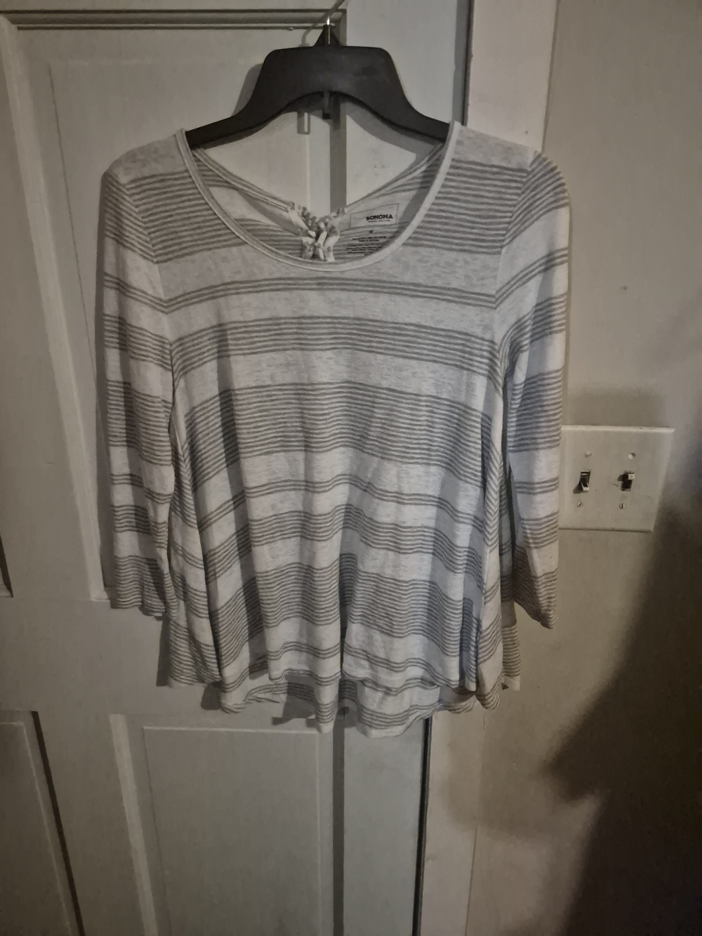 Sonoma Gray & White Striped Scoop Neck Long Sleeve Tee